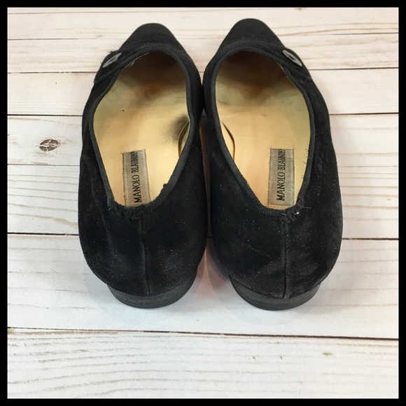 Manolo Blahnik Black Suede Button Flats Size 8.5 - Picture 6 of 8